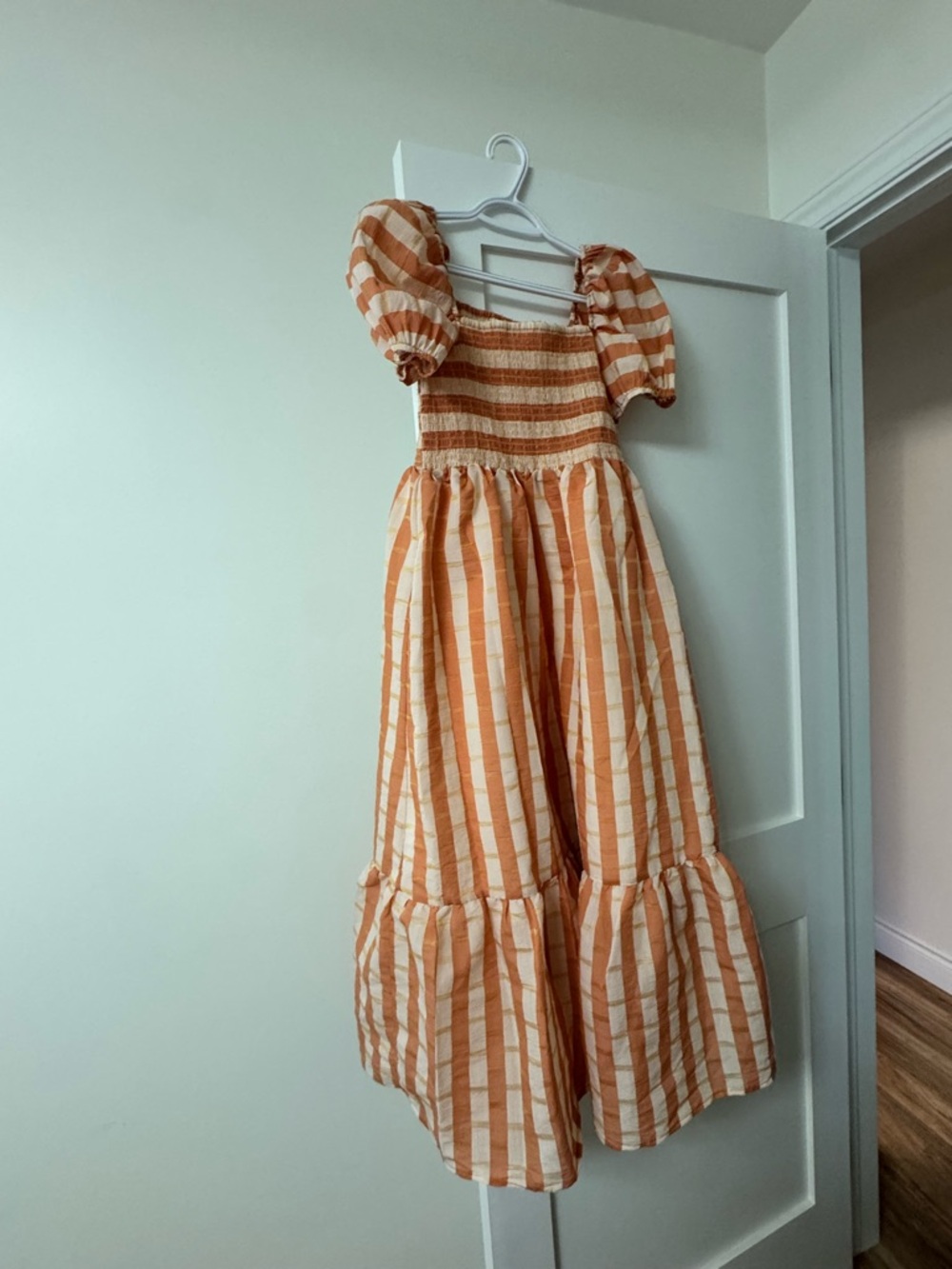 dRA Los Angeles Orange & Cream Striped Smocked Maxi Dress